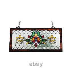 River of Goods 30 in. Stained Glass Fleur De Lis Pub Window Panel