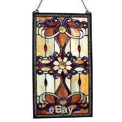 River of Goods Brandi's Amber Stained Glass 26-inch Window Panel M