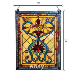 River of Goods Fiery Hearts/Flowers Window Panel Stained Glass 28 in. Chain