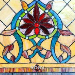 River of Goods Fiery Hearts Flowers Window Panel Stained Glass 28 in. Chain New