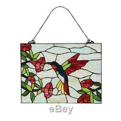 River of Goods Hummingbird & Flower Stained Glass Panel Art Glass Sun Catcher