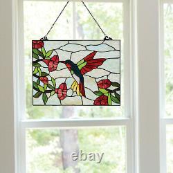 River of Goods Hummingbird & Flower Stained Glass Panel Art Glass Sun Catcher
