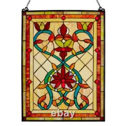 River of Goods Stained Glass Fiery Hearts Flowers Window Panel Multi