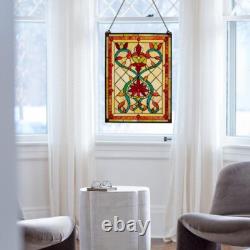 River of Goods Stained Glass Fiery Hearts Flowers Window Panel Multi