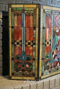 River of Goods Stained Glass Fleur De Lis 3-Panel Fireplace Screen 8221