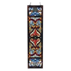 River of Goods Stained Glass Panel 36 H X 9.5 W, Red Victorian Fleur De Lis