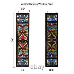 River of Goods Stained Glass Panel 36H x 9.5W Fleur De Lis Red/Blue/Amber