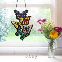 River of Goods Stained Glass Window Panel 9.5x13.25 Fluttering Butterflies