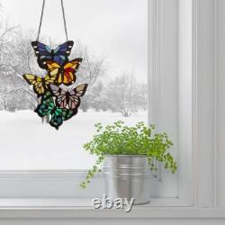 River of Goods Stained Glass Window Panel 9.5x13.25 Fluttering Butterflies