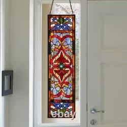 River of Goods Stained Glass Window Panel Red Victorian Fleur De Lis 36 in. H