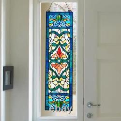 River of Goods Victorian Stained Glass Fleur De Lis Window Panel Wall Front Art