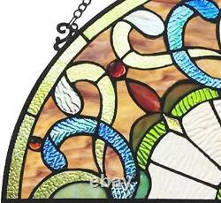 River of Goods Victorian Style 11 Inch High Stained Glass Half Moon Window Panel
