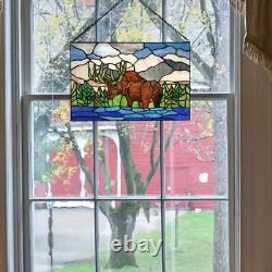 River of Goods Window Panel 18.25 W, Stained Glass Moose Brown, Blue + Green