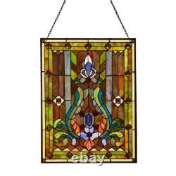 River of Goods Window Panel Fleur de Lis Handcrafted Stained Glass 25 in. Chain