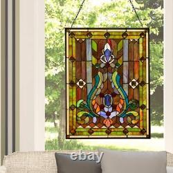 River of Goods Window Panel Fleur de Lis Handcrafted Stained Glass 25 in. Chain