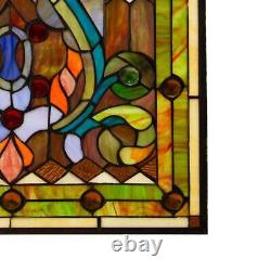 River of Goods Window Panel Fleur de Lis Handcrafted Stained Glass 25 in. Chain