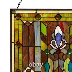 River of Goods Window Panel Fleur de Lis Handcrafted Stained Glass 25 in. Chain