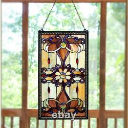 River of Goods Window Panel Handcrafted Amber Stained Glass Hanging Hardware