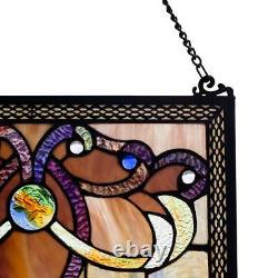 River of Goods Window Panel Handcrafted Amber Stained Glass Hanging Hardware