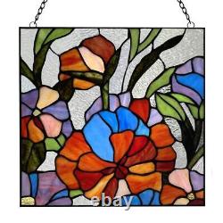 River of Goods Window Panel Multicolor Flowers Stained Glass Handcrafted 14 in H