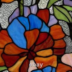 River of Goods Window Panel Multicolor Flowers Stained Glass Handcrafted 14 in H