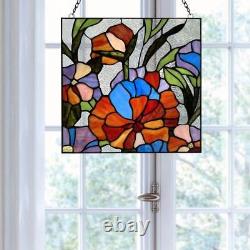 River of Goods Window Panel Multicolor Flowers Stained Glass Handcrafted 14 in H