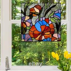 River of Goods Window Panel Multicolor Flowers Stained Glass Handcrafted 14 in H