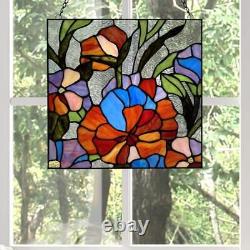 River of Goods Window Panel Multicolor Flowers Stained Glass Handcrafted 14 in H