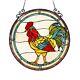 Rooster Chicken Tiffany Style Stained Glass Round Window Panel Handcrafted