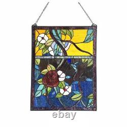 Rose Flower Stained Glass Tiffany Style Window Panel Floral Design 24H