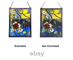 Rose Flower Stained Glass Tiffany Style Window Panel Floral Design 24H