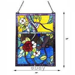 Rose Flower Stained Glass Tiffany Style Window Panel Floral Design 24H