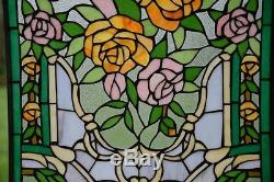 Rose Flower Tiffany Style stained glass window panel, 20 x 34