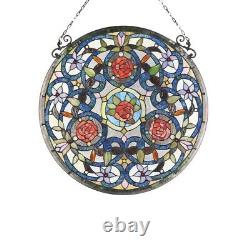 Rose Flowers Tiffany Style Stained Glass Hanging Window Panel Floral Design