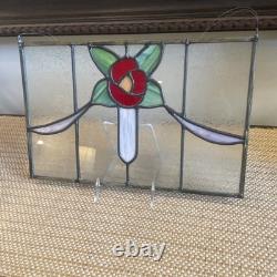 Rose Hanging Stained Glass Window Panel 14.25 X 9.25