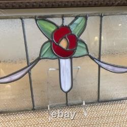 Rose Hanging Stained Glass Window Panel 14.25 X 9.25