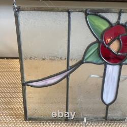 Rose Hanging Stained Glass Window Panel 14.25 X 9.25