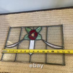 Rose Hanging Stained Glass Window Panel 14.25 X 9.25