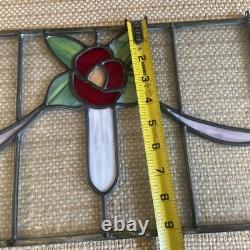 Rose Hanging Stained Glass Window Panel 14.25 X 9.25