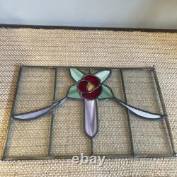 Rose Hanging Stained Glass Window Panel 14.25 X 9.25