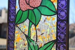 Rose -Stained Glass Window Panel-19 1/2 x 11 5/8HMD-US