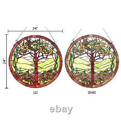 Round 24inch Tree of Life Stained Glass Suncatcher Window Panel