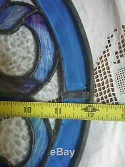 Round Tiffany Style Stained Glass Victorian Window Panel jeweled/ beveled 12