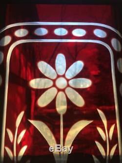 Ruby red cut to clear Victorian stained glass panel 1870s-80s Philadelphia brass