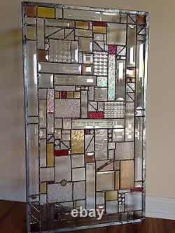 SALE! Stained Glass Panel withBevels Divider Transom Window Geometrical Screen