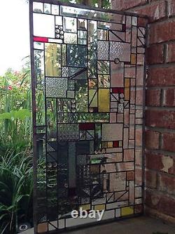 SALE! Stained Glass Panel withBevels Divider Transom Window Geometrical Screen