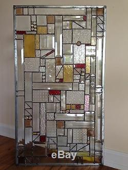 SALE! Stained Glass Panel withBevels Divider Transom Window Geometrical Screen