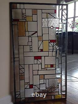 SALE! Stained Glass Panel withBevels Divider Transom Window Geometrical Screen