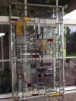 SALE! Stained Glass Panel withBevels Divider Transom Window Geometrical Screen