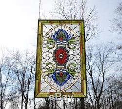 SOLD OUT! 20.75 x 34.75 Stunning Jeweled Tiffany Style stained glass panel